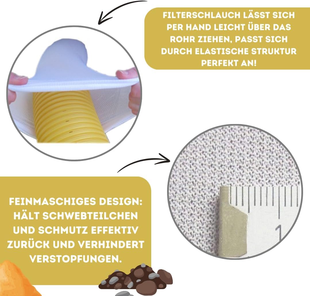 10 meter Drainagerohr DN 50 gelb gelocht und 10m Filterschlauch als PROFI SET