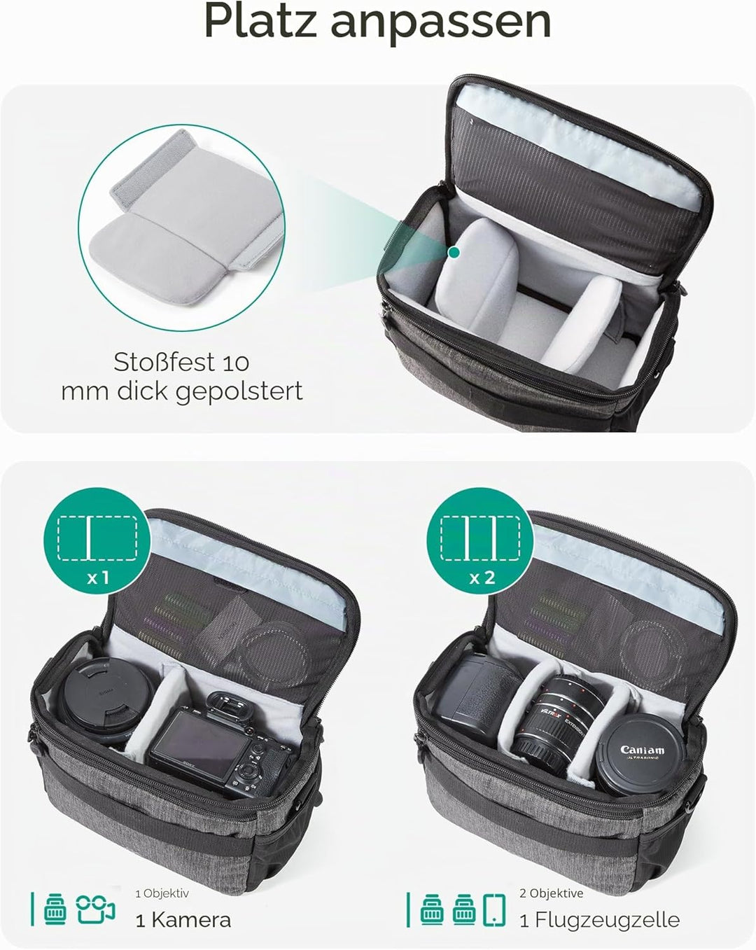 BAGSMART Kameratasche Spiegelreflex DSLR SLR Fototasche Spiegelreflexkamera Systemkamera Objektive Z