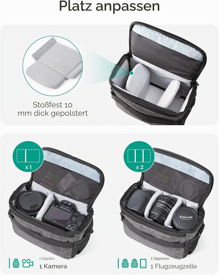 BAGSMART Kameratasche Spiegelreflex DSLR SLR Fototasche Spiegelreflexkamera Systemkamera Objektive Z