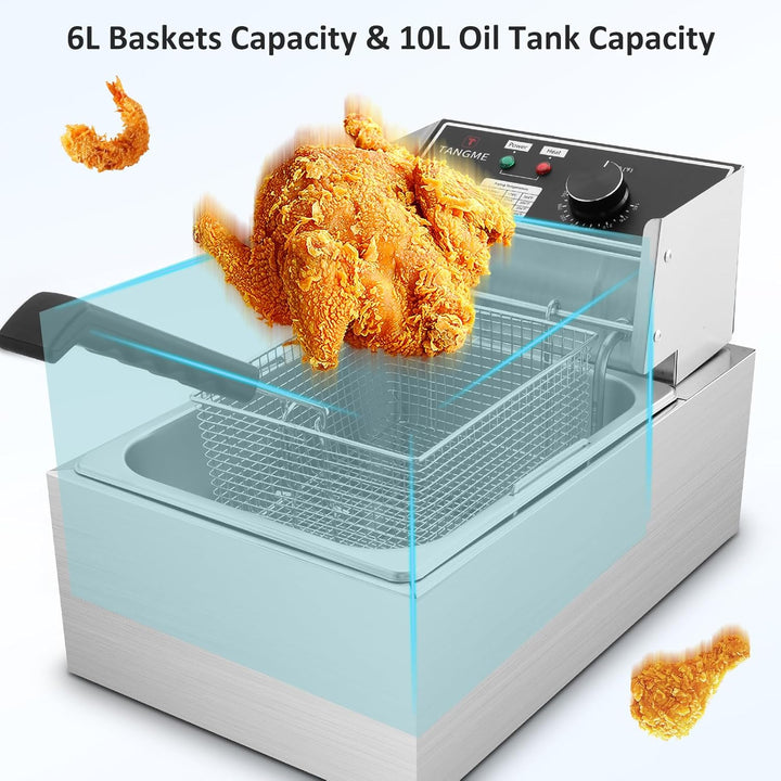 Fritteuse mit Korb 10L/12,7QT 2500W Elektrische Fritteuse 0,8mm Edelstahl Verdickt Arbeitsplatte Öl