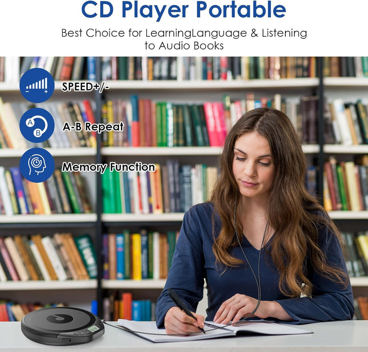 Gueray CD Player Tragbar CD Players Kinder Tragbarer CD-Player fürs Auto Discman mit Kopfhörer LCD-D