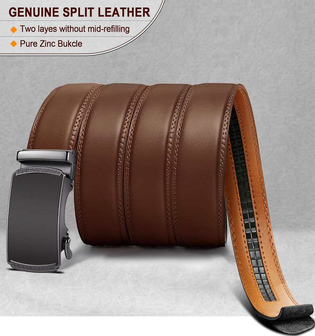 BULLIANT Gürtel Herren, Gürtel Ratsche Ledergürtel Automatikschliesse für Herren Anzug Business Klei