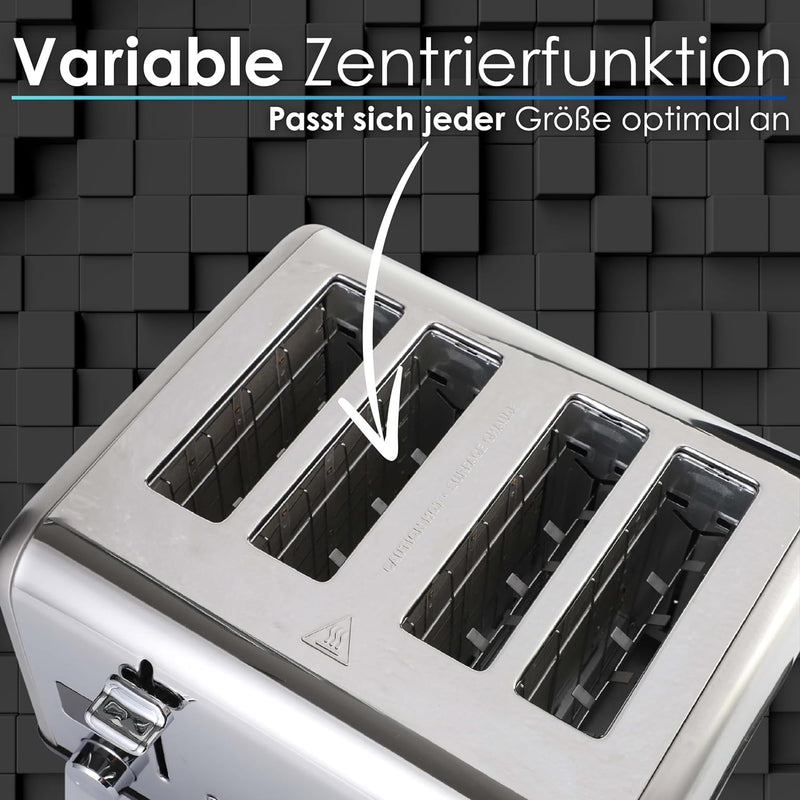 Toaster Langschlitz | Digitales Display mit Countdown | Beleuchtete Tasten | 4 Scheiben Toastautomat