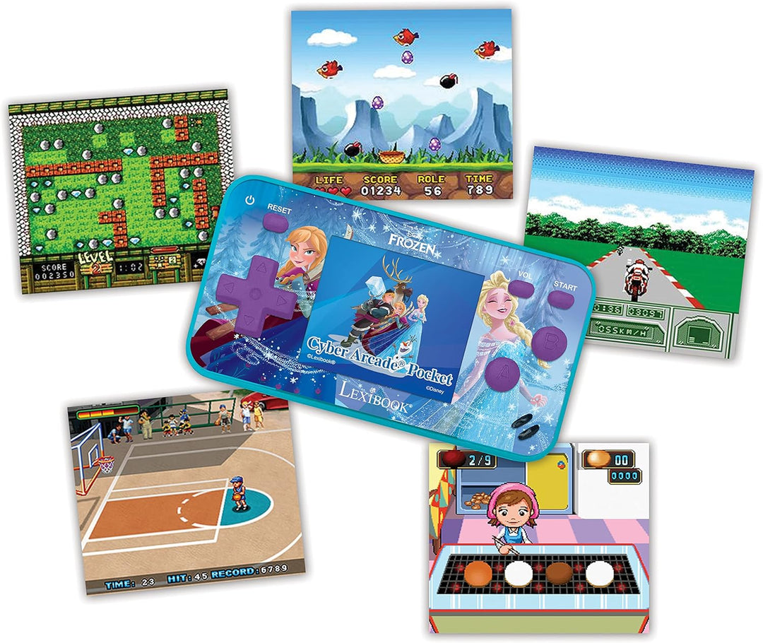 Lexibook JL1895FZ Frozen Cyber Arcade Pocket Tragbare Spielkonsole, 150 Gaming, LCD, Batteriebetrieb