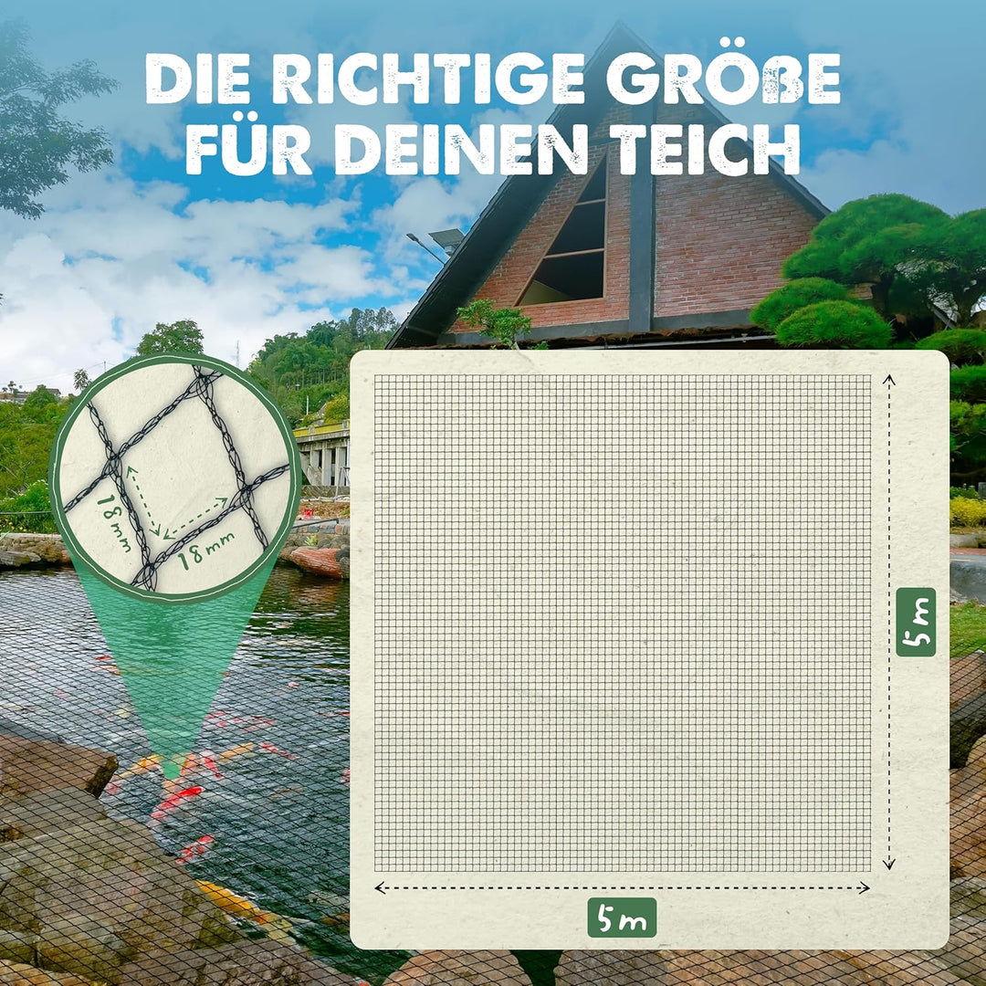 Teichnetz feinmaschig, 5 x 5 Meter, Witterungs- &amp; UV-beständig, Vogelnetz, Hühnernetz, Balkonnetz, N
