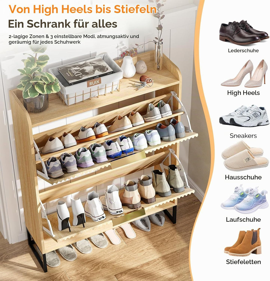 Bonnlo Schuhschrank mit 2 Klappen, Schuhregal mit geriffelte Türen, Schuhkipper Schmal, Schuhaufbewa