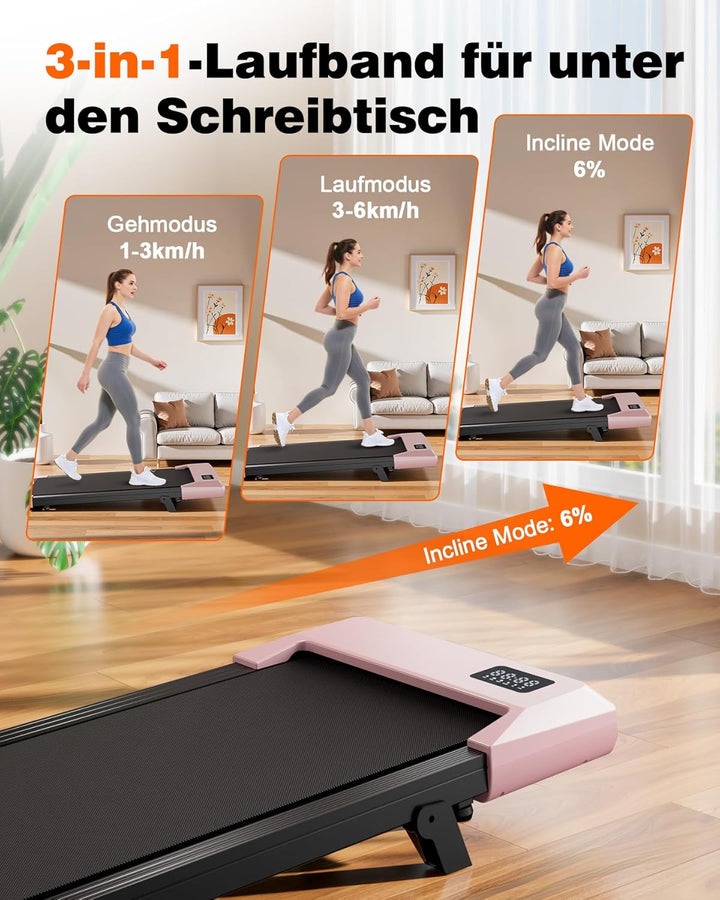 Superun Walking Pad mit Steigung max 159 KG/136 KG, 2.5HP Laufband für Zuhause mit LED, Leise Laufba