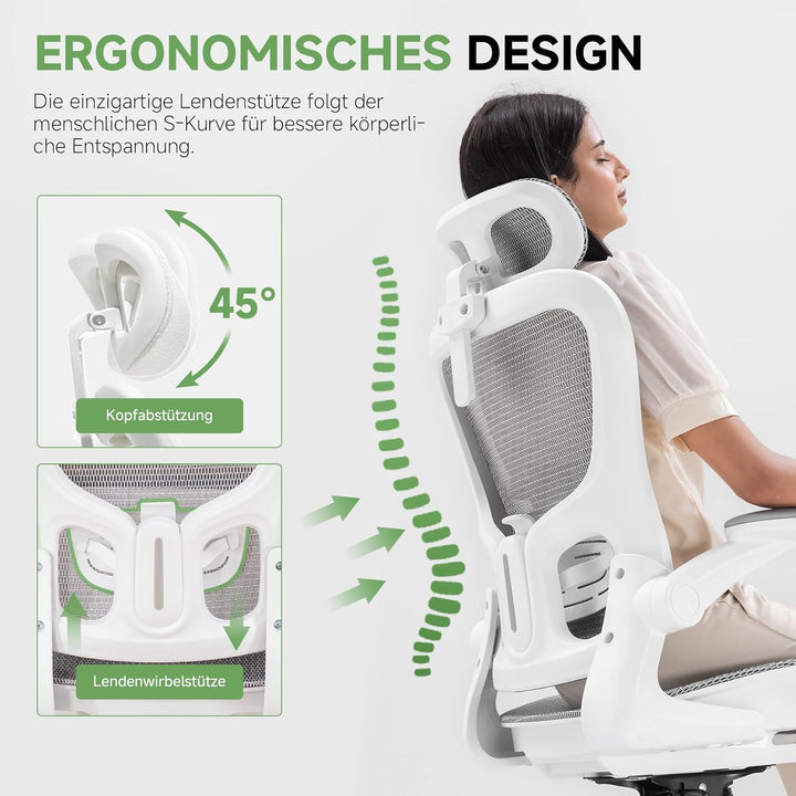GTPLAYER Bürostuhl Ergonomisch, Schreibtischstuhl mit Verstellbarer Kopfstütze, Armlehnen, Lendenwir