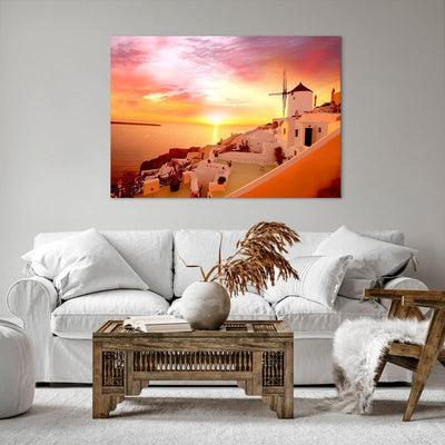 Bilder auf Leinwand 100x70cm Leinwandbild Santorini Griechenland Urlaub Gross Wanddeko Bild Schlafzi