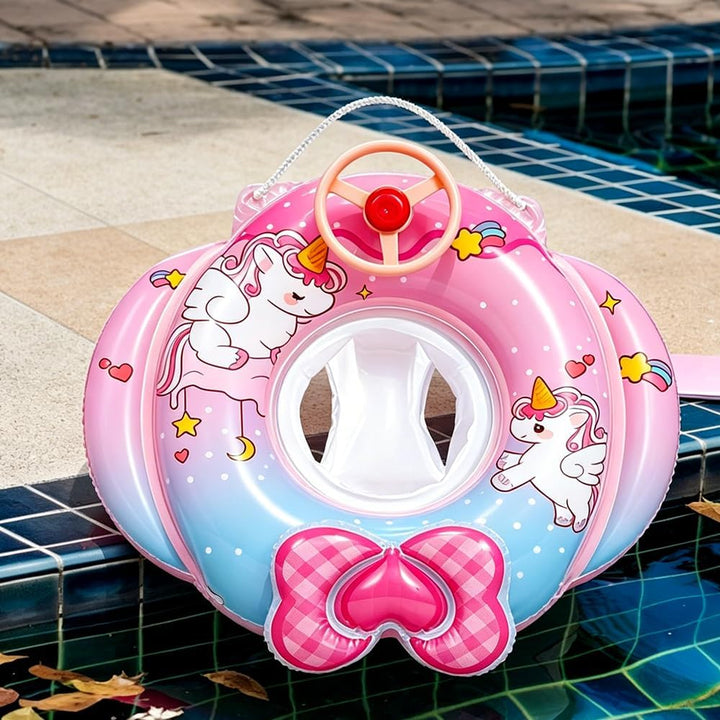 Baby Schwimmring Einhorn, Baby Schwimmhilfen, mit Lenkrad und Sitz, Einhorn Aufblasbarer Schwimmring