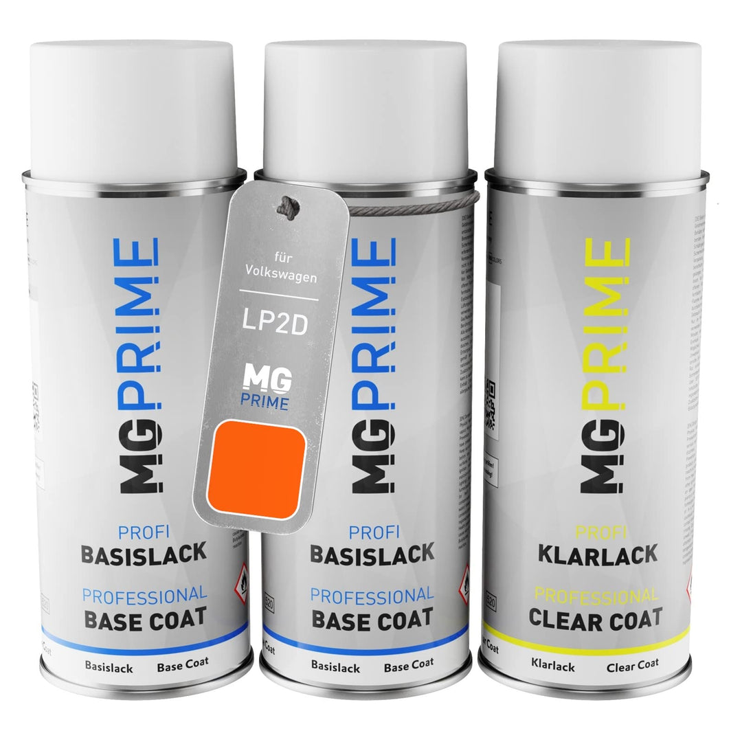 Autolack Sprühdosen Set für Volkswagen VW LP2D Orange Grundlack Basislack Klarlack Spraydose 400ml