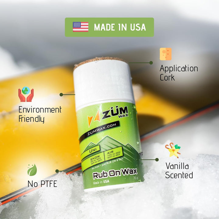 ZUMWax RUB ON Wax Ski/Snowboard - All Temperature Universal - 70 Gram - Incredibly Fast in All Tempe