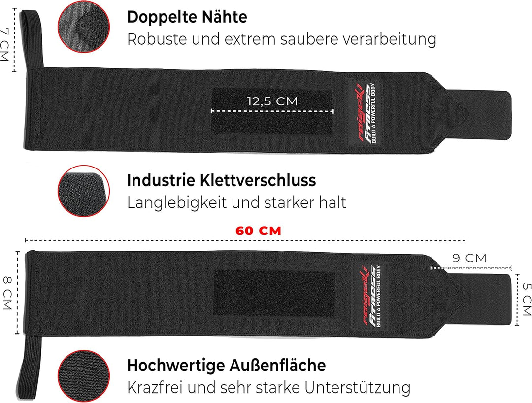 Raigeki Fitness Handgelenk Bandagen [2er Set] Extra starker Halt (+ Trainingspläne) Handgelenkbandag