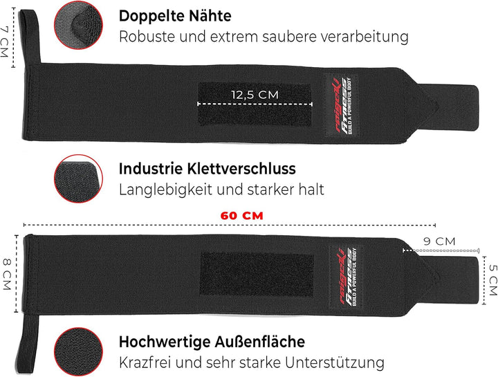 Raigeki Fitness Handgelenk Bandagen [2er Set] Extra starker Halt (+ Trainingspläne) Handgelenkbandag