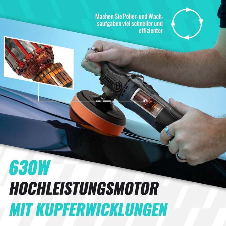 Mini Poliermaschine Auto, AUTIWOZ 630W Polierer mit 6 Variable Geschwindigkeit 2500-4500 RPM, Seiten