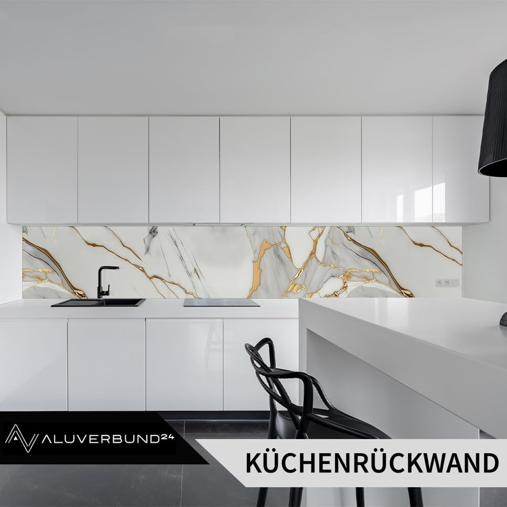 AMON Wandpaneele 122x244cm in Marmor- Granit-Optik (Aurora Gold) ideal als Duschrückwand Badrückwand