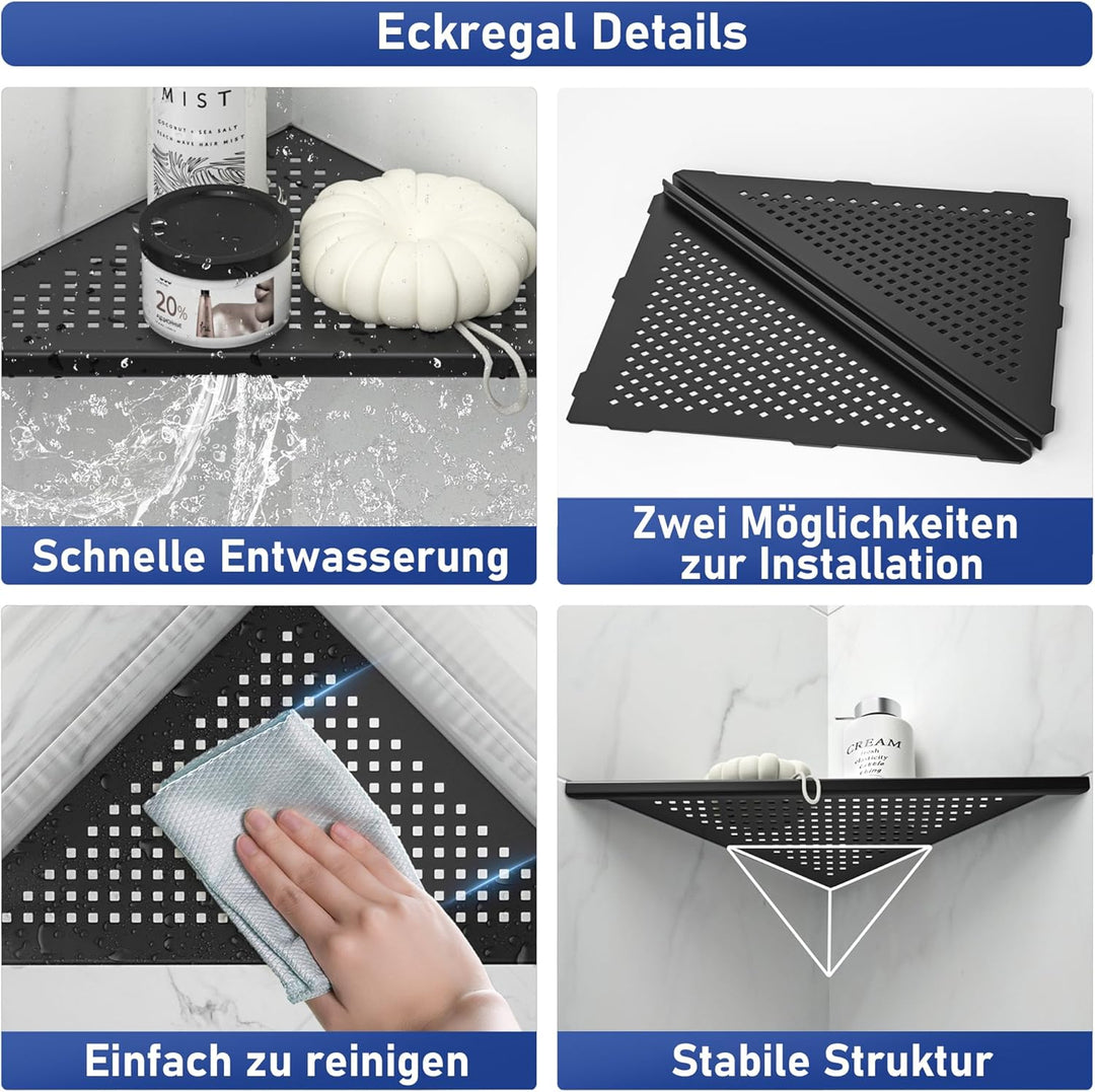 Eck Duschregal, Edelstahl 304 Badezimmerregal aus Stahl mit Gitterdesign für geflieste Wände, Einbau