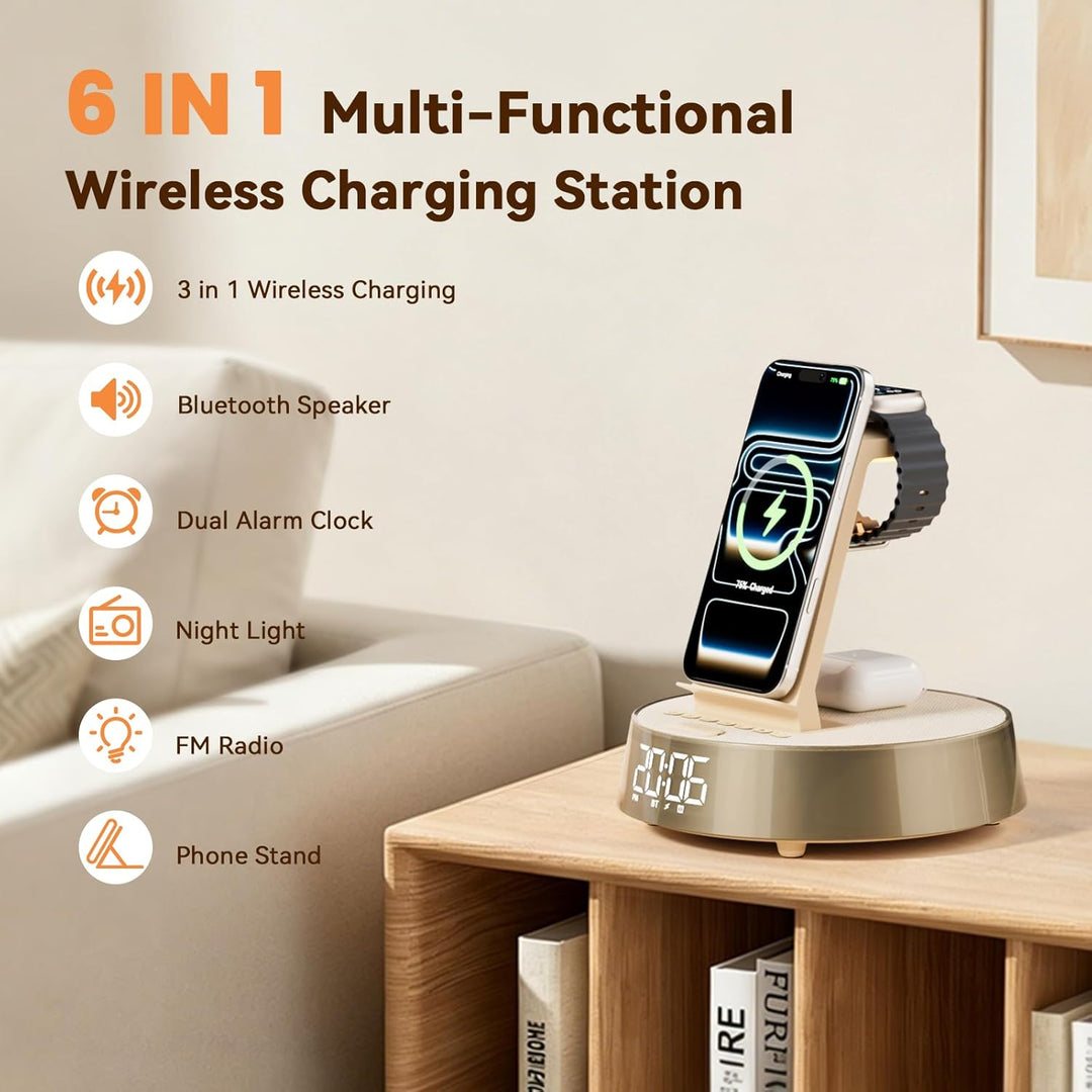 COLSUR Wireless Charger für iPhone für Samsung, Radiowecker mit Bluetooth Lautsprecher Induktive Lad
