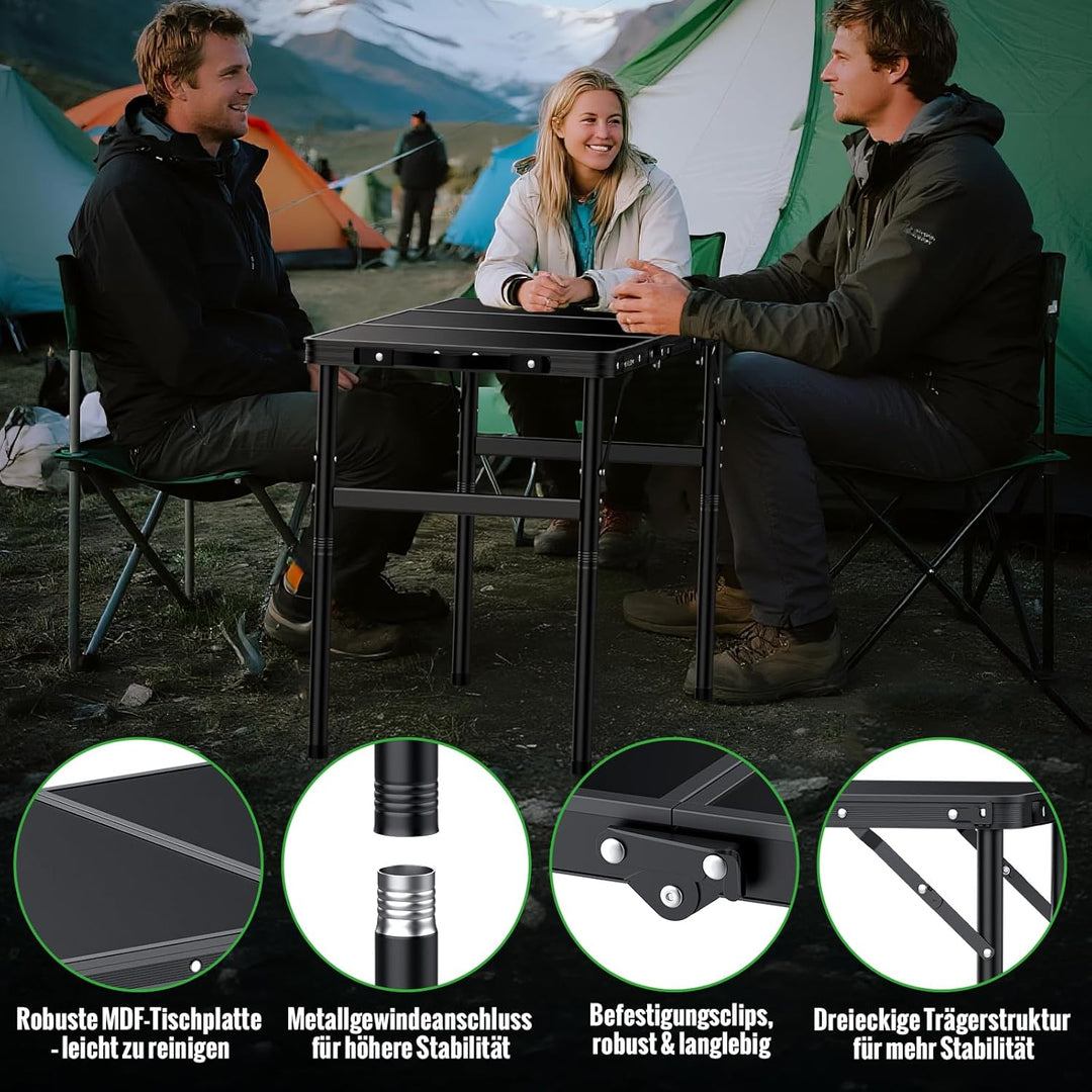 GARLLEN Klappbarer Campingtisch, 90x40cm mit 3 Höhenverstellbar(27/51/75cm), Stabiler Tragbar Klappt