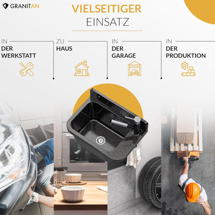 Granitan Ausgussbecken für Garage Keller Werkstatt und Waschküche - Universal Waschtrog mit Siphon -