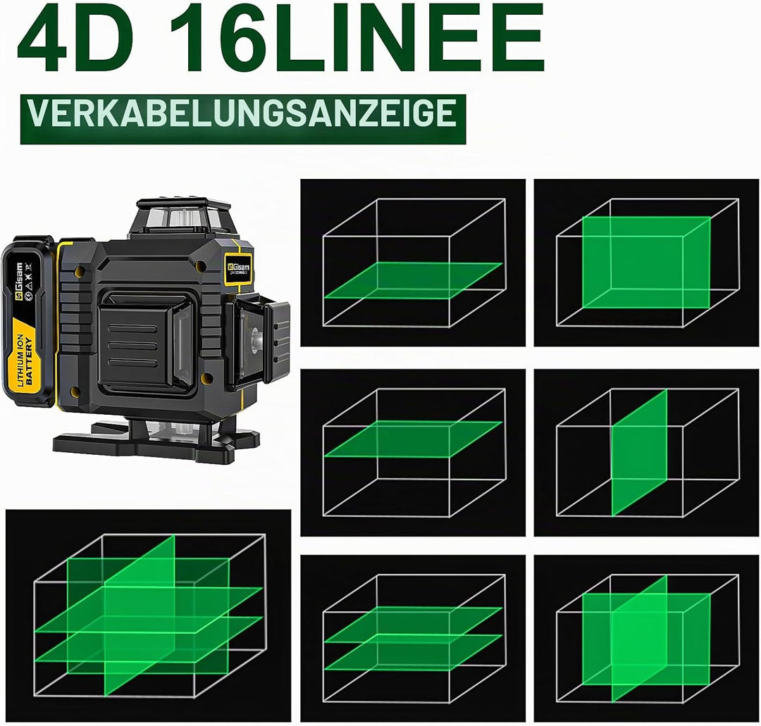 Kreuzlinienlaser mit Impuls-Modus,Multifunktionaler 4D-Laser mit 16 Linien, Fadenkreuz-Laser Wasserw