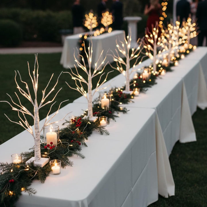 DELICHTER 4er Set Lichterbaum Lichterzweige für Innen 24 Warmweiss LEDs Bäumchen Birken Dekozweige B