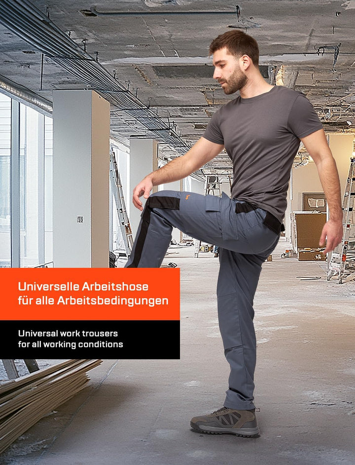 strongAnt Arbeitshose komplett Stretch Männer Berlin Pro Bundhose Schwarz Weiss Grau 46 Grau / Stron