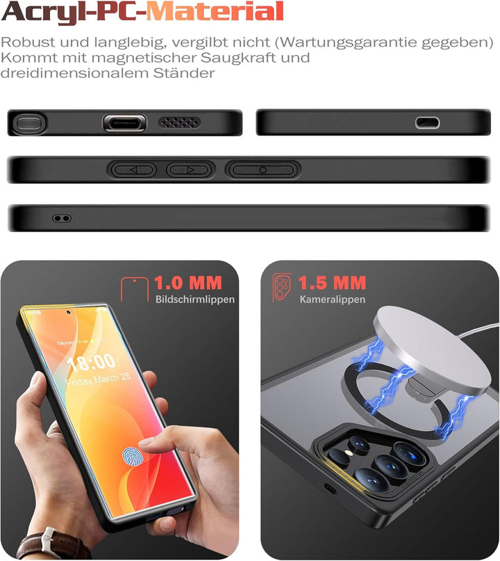 Giyer Magnetisch Handyhülle für Samsung Galaxy S23 Ultra/S22 Ultra Hülle mit Ständer Schutzfolie, Sc