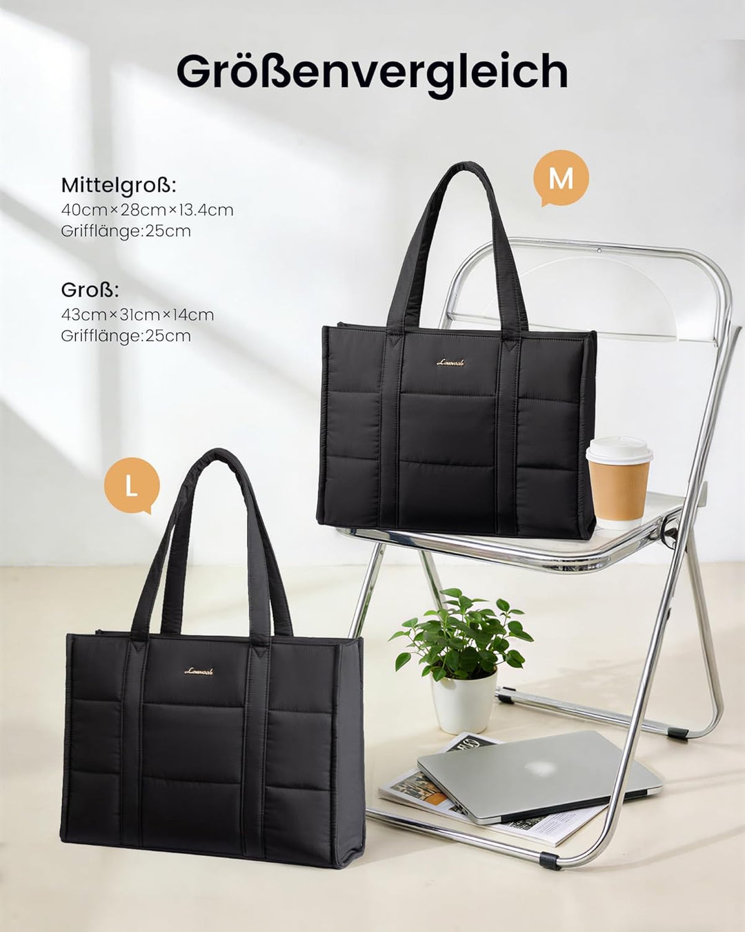 LOVEVOOK Laptoptasche Damen 15,6 Zoll, Gross Handtasche Shopper Puffer Tasche Arbeitstasche Aktentas