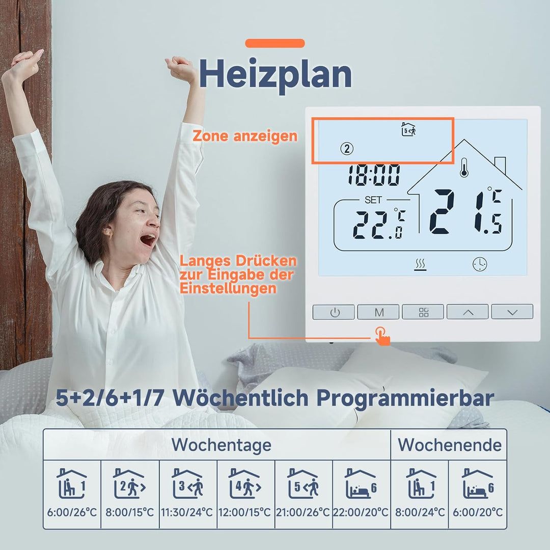 Beok Heizungsthermostat Programmierbar Raumthermostat Digital Wandthermostat für Wassererwärmung Fus