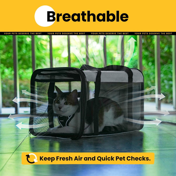 Conlun Katzentransportbox,Weiche Katzentransporttasche mit 4-seitigem Netz, Flugzeugtaugliche Katzen