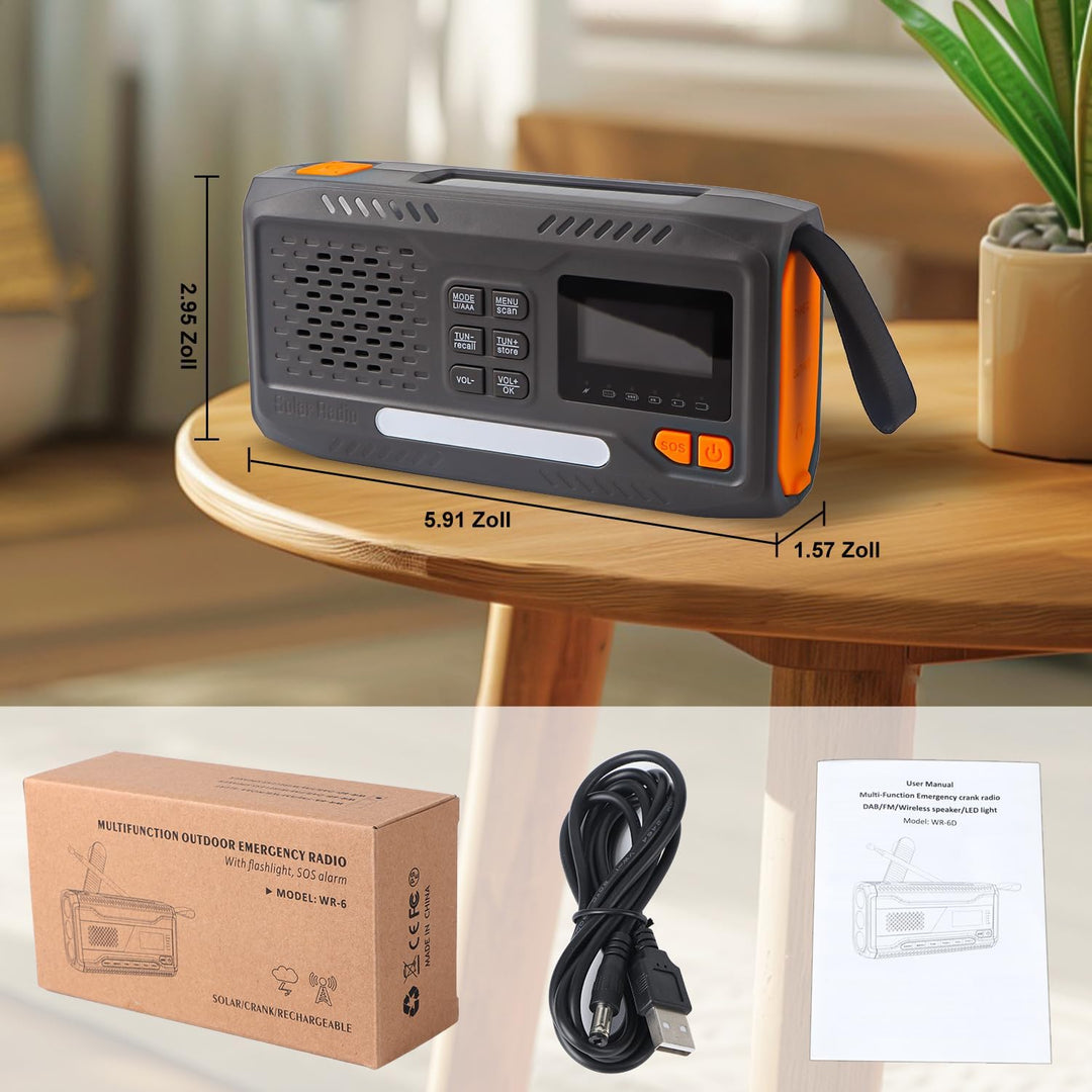 Notfallradio, Kurbelradio, FM/DAB+/DAB tragbares Solarradio mit 4000mAh Powerbank, Telefon-Ladegerät