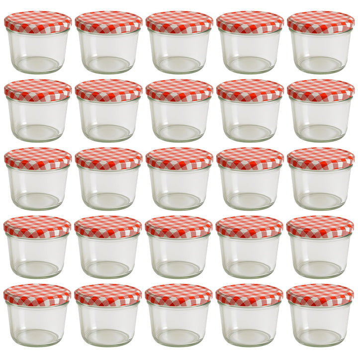hocz 25x Marmeladengläser 230 ml Set | Deckel Rot Kariert TO 82 | mit Etiketten NZ | Einmachgläser m