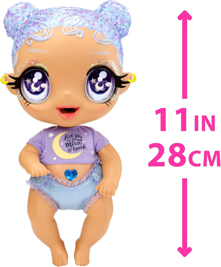 Glitter Babyz MGA Selena Stargazer - Babypuppe mit 3 magischen Farbwechseln durch eiskaltes Wasser,