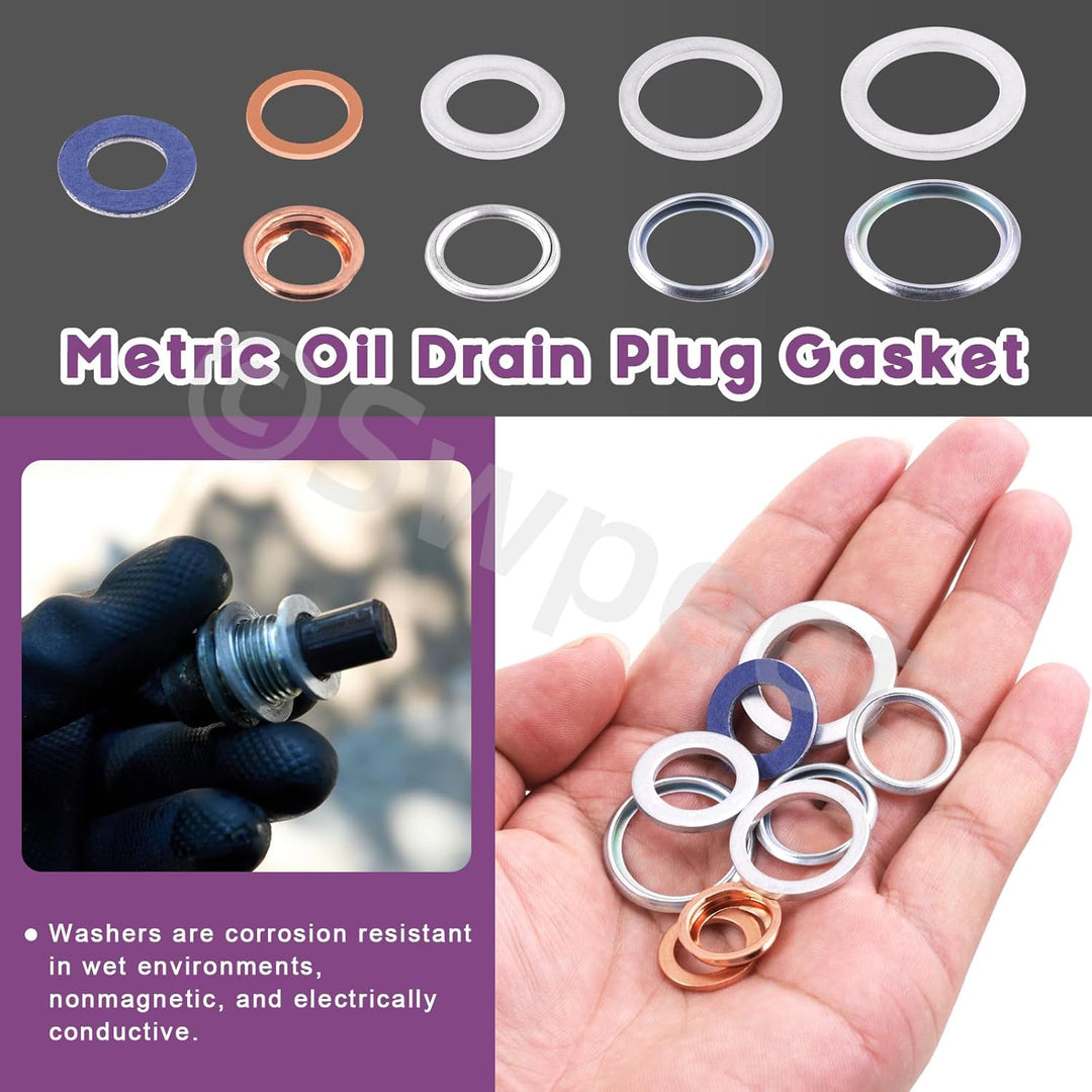 Swpeet 140Pcs 9 Arten Öl Drain Plug Dichtung Assortiment Kit, Aluminium/Kupfer/Stahl Öl Crush Unterl