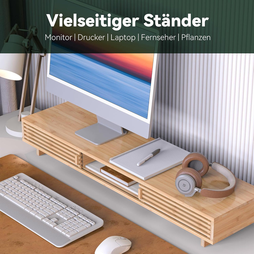 Dual-Monitorständer mit Schiebetür, doppelter Computer-Laptop-Ständer, Schreibtischregal-Organizer m