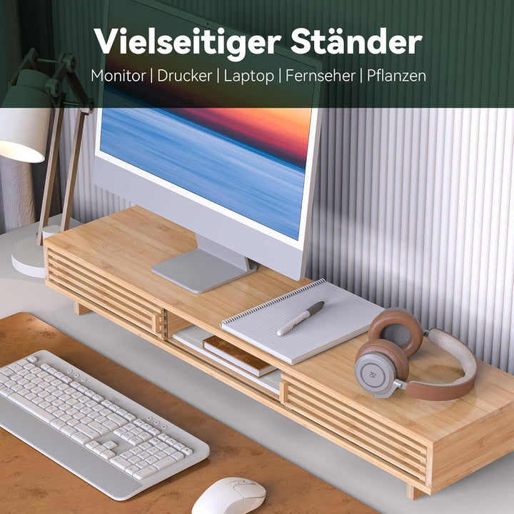 Dual-Monitorständer mit Schiebetür, doppelter Computer-Laptop-Ständer, Schreibtischregal-Organizer m