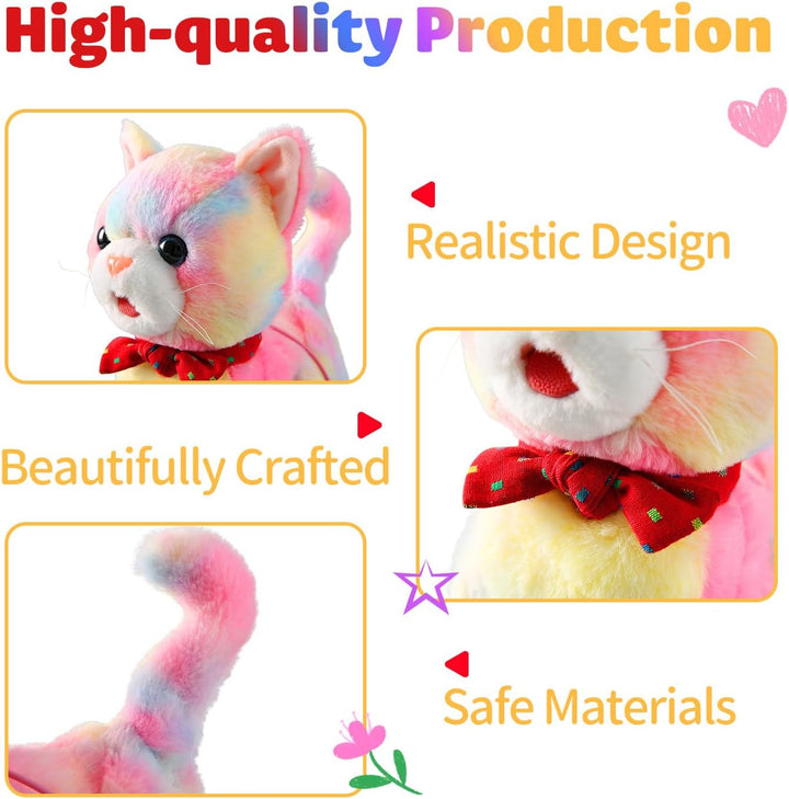 Buntes Leine-Set für laufende Katzen, singend, das schnurrt und miaut, Zunge herausstrecken, animier