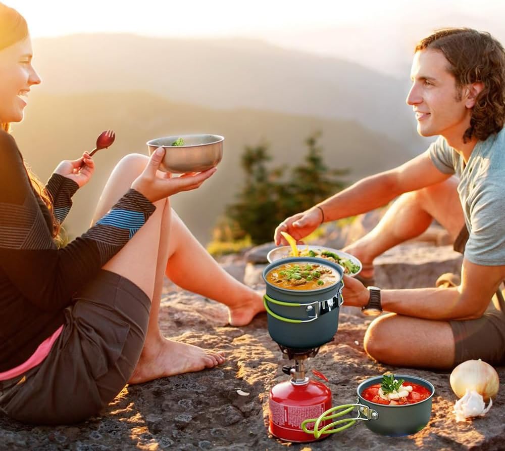 Udbrud Camping Kochgeschirr Set, Tragbar Camping Geschirr Set Ultraleicht Camping Topf Pfanne Set kl