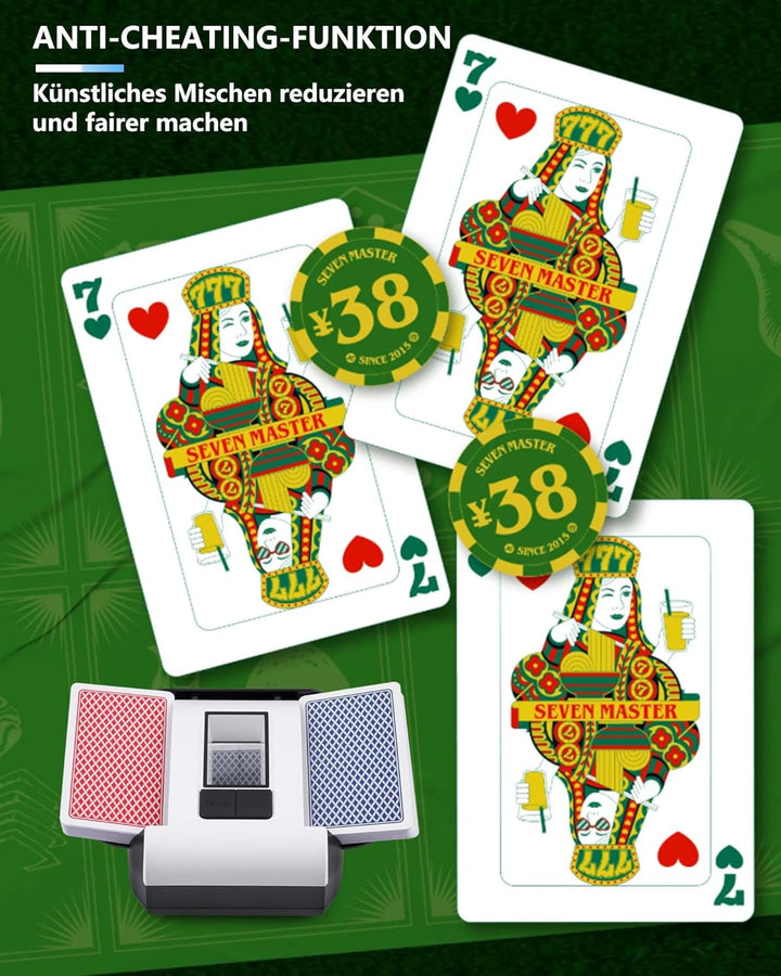 OUFUYU Kartenmischmaschine Elektrische, Automatischer Kartenmischer für 1–2 Decks One-Press Auto & M