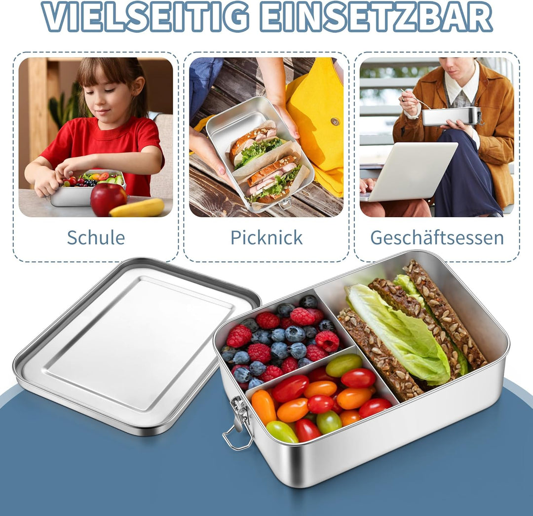 Homikit Brotdose mit Fächern, Edelstahl Bento Box Lunchbox mit Tasche, 1400ml Lunch Box für Kinder &