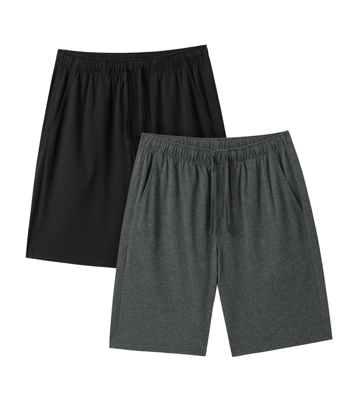 LAPASA Herren Pyjama Shorts mit Taschen, 2er Pack Pyjamahose Schlafshorts Baumwolle Kurze Schlafanzu