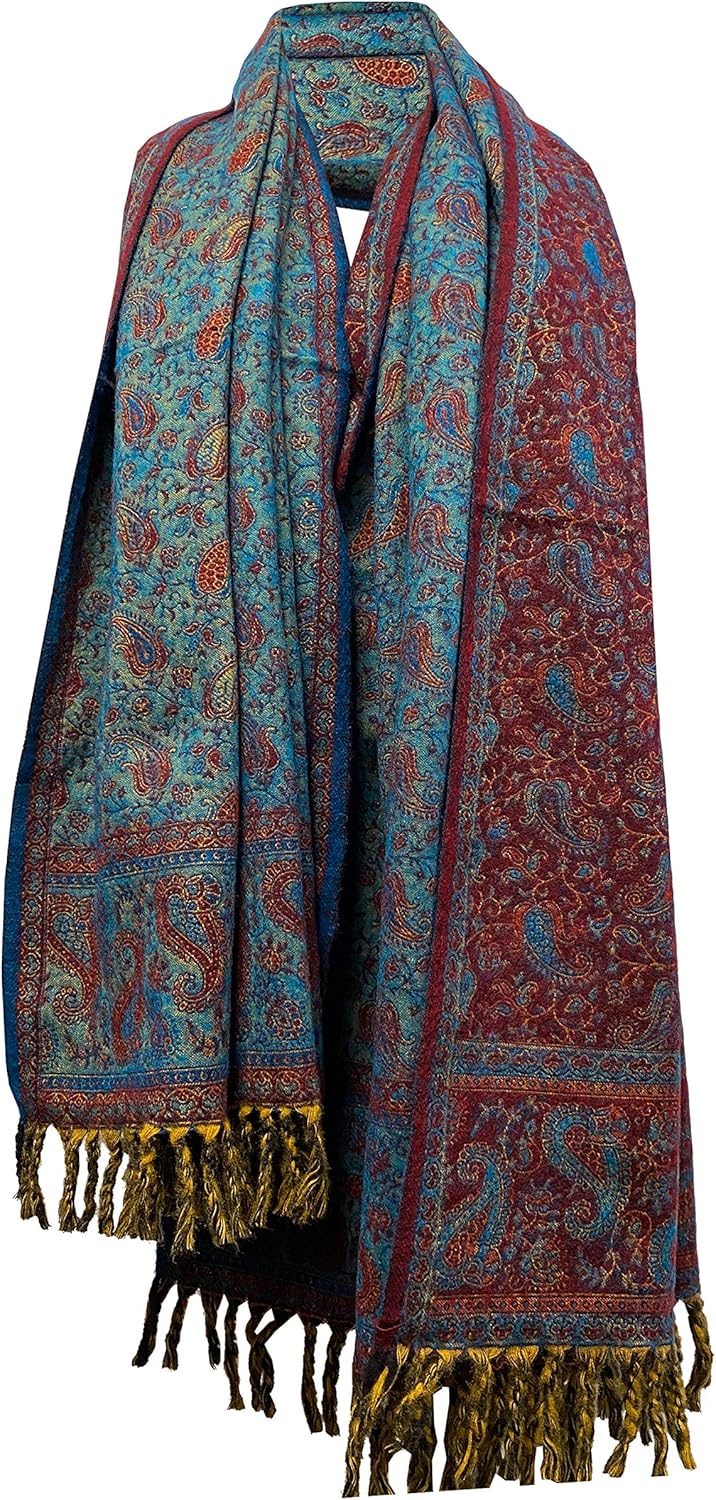 TIBET Winterschal mit Blumenmuster und Paisleymuster, handgefertigt, luxuriös, Dekoration, Decke, Üb