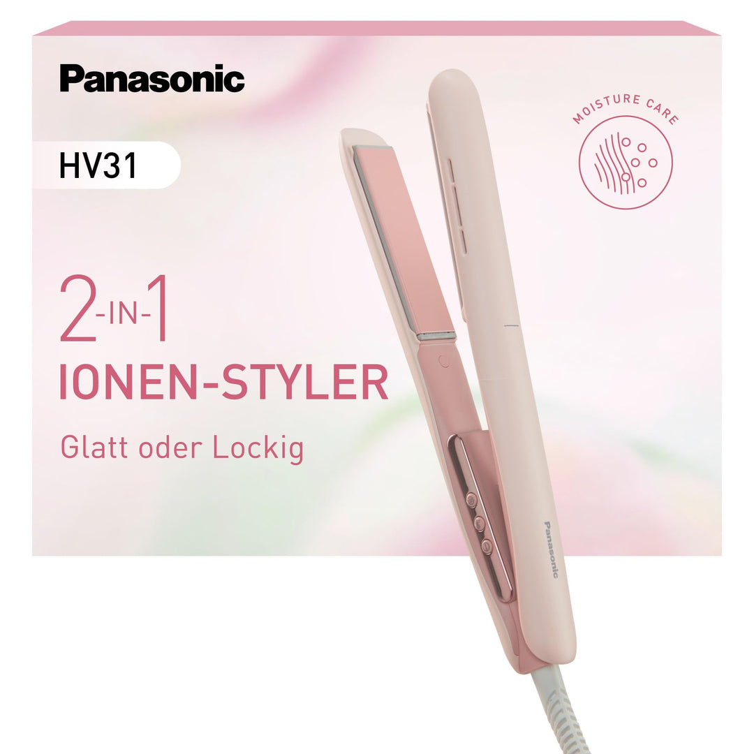 Panasonic EH-HV31-P503 2-in-1 Ionisches Haar-Styling-Gerät, Haarglätter und Lockenstab, 5 Hitzestufe