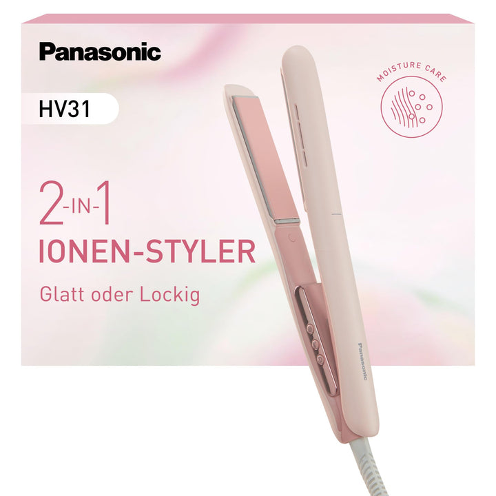 Panasonic EH-HV31-P503 2-in-1 Ionisches Haar-Styling-Gerät, Haarglätter und Lockenstab, 5 Hitzestufe