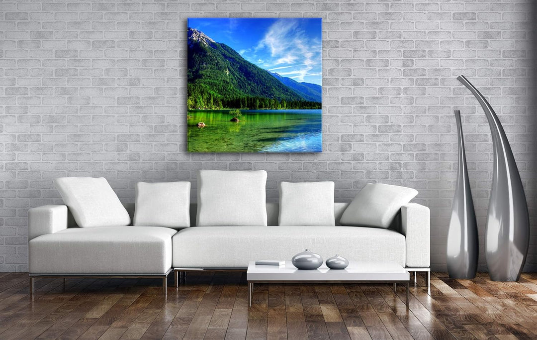 deyoli gigantischer Bergsee Format: 60x60 als Leinwandbild, Motiv fertig gerahmt auf Echtholzrahmen,