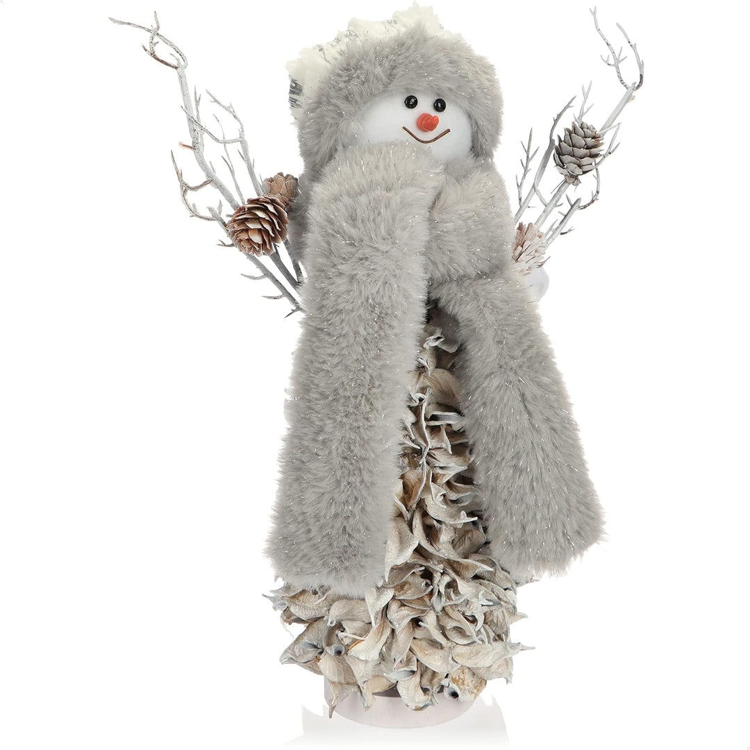 com-four® Schneemannfigur Grösse L Premium, winterliche Dekofigur mit Zapfenkörper aus Blättern, Han