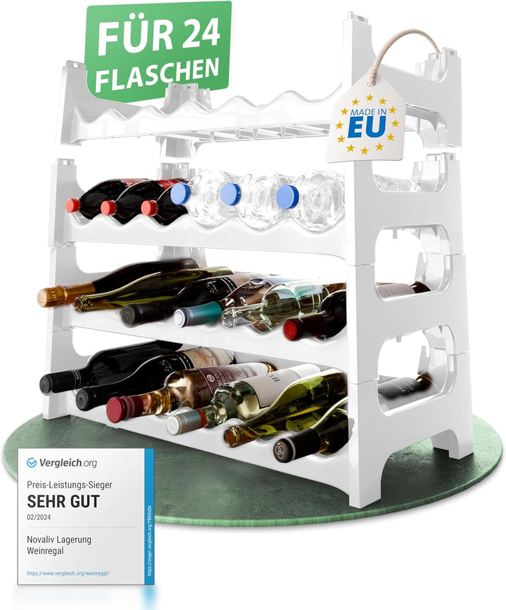 Novaliv Weisses, Modulares Flaschenregal für 24 Weinflaschen - Stapelbar, Erweiterbar, Robust - Idea