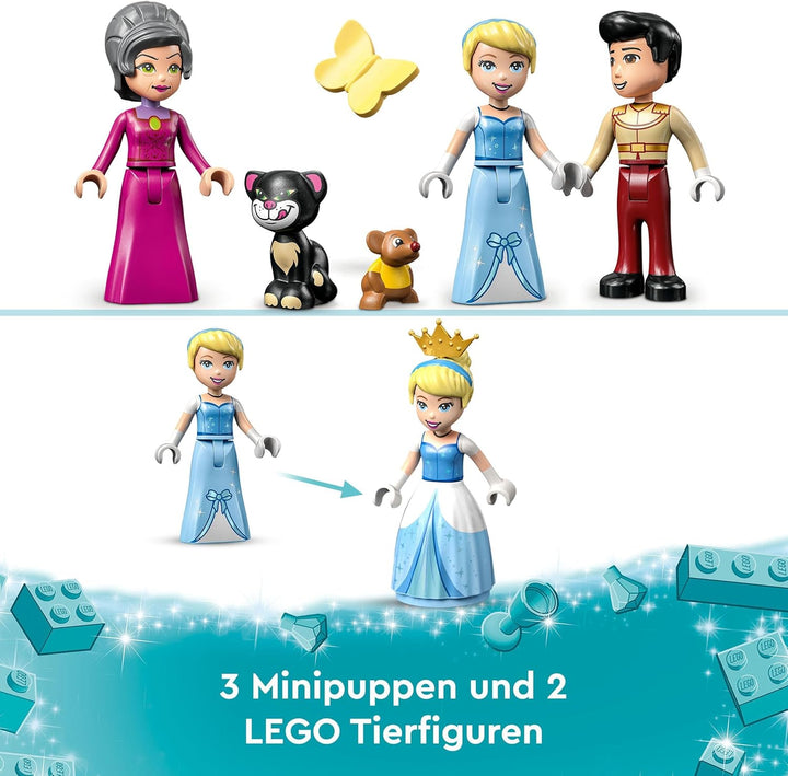 LEGO 43206 Disney Princess Cinderellas Schloss Spielzeug zum Bauen mit 3 Mini-Puppen, Puppenhaus ink