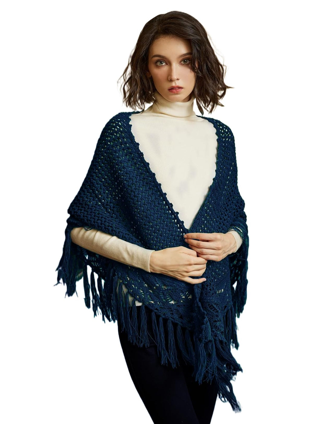 BEAUTELICATE Damen Gestricker Schal Stola Dreiecksschal Warm Hohl Stricken Cape Cardigan Elegantz Dr